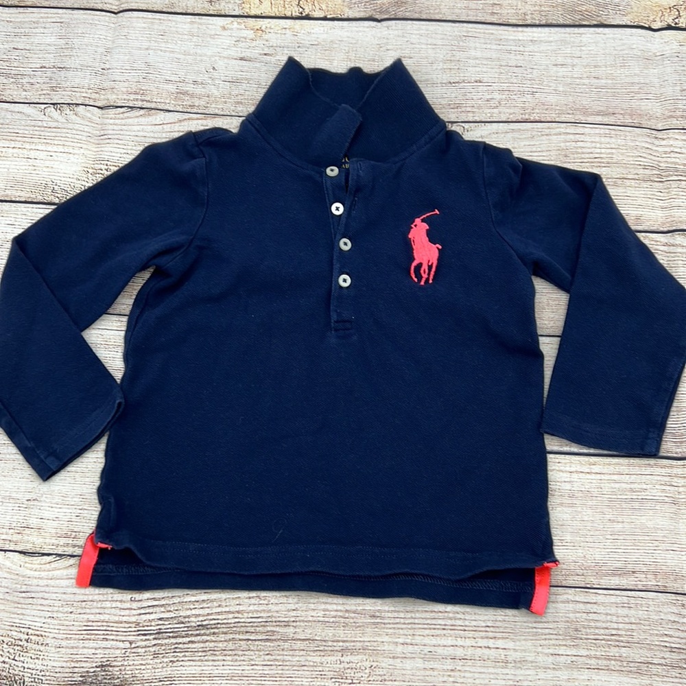 Ralph Lauren Navy and Peach Longsleeve Polo Sz 4